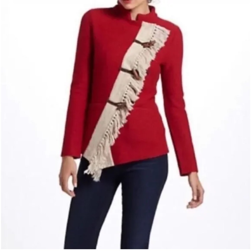 Sparrow By Anthropologie Clancey Toggle Fringe Red Jacket